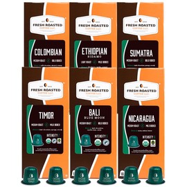 Fresh Roasted Coffee Organic Single-Origin Variety Espresso Pods for Nespresso OriginalLine | USDA Organic, Kosher | 60 Recyclable Aluminum Capsules