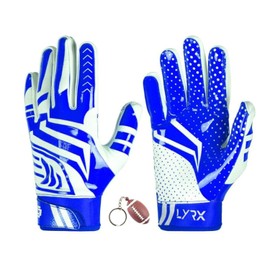 LYRX Professional Football Receiver Gloves with Optimal Silicone Palm Non-Slip Grip Control Ultra-Stick Sports Lightweight Glove and Precision Fit (Blue Shine, Youth M (6.2"))