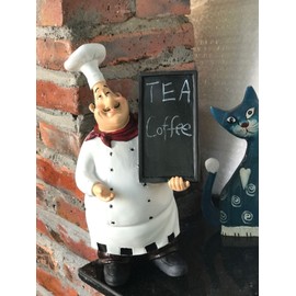 KiaoTime 98915HB Italian Chef Figurines Kitchen Decor with Chef Chalkboard Counter Top Chef Figurine Collectible Kitchen Chef Decor Statue