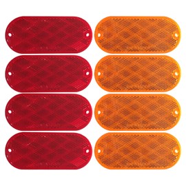 MAXXHAUL 51018 Oval Reflectors 4 Red and 4 Amber Self Adhesive or Drill Mount-DOT 8 pack for Trucks RV's Campers Bike Racks Cargo Carriers 4-3/8 inch x 2 inch x 1/4 inch