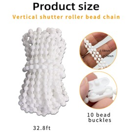 DOKLY 10 Meters (10.94 Yards) Bead Chain, Blinds Vertical Blind Bottom Chain, Roller Blind Cord, with 10 PCS of Mating Connectors, Cord for Roller Blind Replacement Parts Repair Fittings(White)