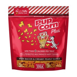 Pup Corn Plus - Puffed Dog Treats with Prebiotics and Probiotics - Bacon & Peanut Butter (4oz) - Made in USA