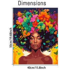 DIY African Woman Paint by Numbers for Adults Canvas, Flowers and Girl Paint by Number Kits on Canvas - Frameless Oil Painting Kits Arts and Crafts for Home Decor Present 16x20 inch