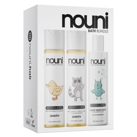 nouni Bundle of 3 Shampoo, Wash Gel & Bath Foam for Children with Wheat Protein without Parabens, Silicones, Sulphates, Sensitive, Made in Germany and Vegan, Mild to the Eyes, nouni (3 BATH BUNDLE)