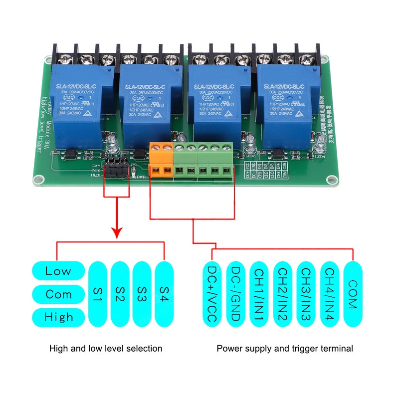 Relay Module 4 Channel Circuit Automatic Control High Low Level