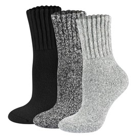 Boot Socks for Women Thermal Warm Socks for Men Winter Thick Hiking Crew Socks Women 5-10 Youth 3 Pairs (Black Set)