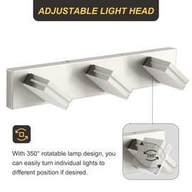 OKELI 3 Light Bathroom Vanity Light Brushed Nickel Modern 24W LED Dimmable Vanity Light Over Mirror 350° Adjustable Lamp Head Cold White 6000K ETL Listed 22Inch