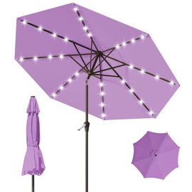 Tobeos 9FT Patio Umbrella with Solar Lights,Outdoor Market Umbrella with Tilt and Crank, LED Lighted Table Umbrella for Garden,Deck,Backyard,Pool,Beach(Taro Purple)