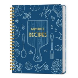 LuBudingJoy Blank Recipe Book to Write in Your Own Recipes, Full Page Sprial Hardcover Personal Recipe Organise, Recipe Journal Hold 140 Recipes(Blue)