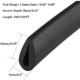 TA-VIGOR Edge Trim U Seal, Black PVC U-Seal Channel Edge Protector Sheet Fits 1.5-2mm Edge 3Meter/9.84Ft Length