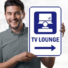 Tv Lounge With Right Arrow Sign, 12x18 Inches, 55 mil thick HDPS (high density polystyrene), Made in USA by My Sign Center