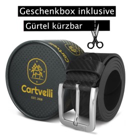 Cartvelli Premium Men's Carbon Leather Belt - Made in Germany with Gift Box - Genuine Leather Belt 40 mm, carbon black