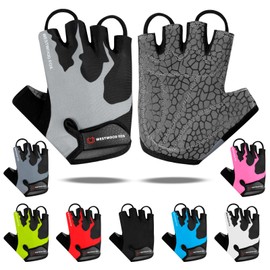 WESTWOOD FOX Cycling Gloves Half Finger Unisex Padded Grips Palm Bicycle Summer MTB Bike Gloves for Men Women Non-Slip Fingerless Short Mountain Bike Sports Hiking Climbing Gym (Grey, L)