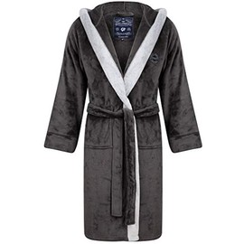 Tokyo Laundry Men's Soft Fleece Hooded Two Tone Dressing Gown - Dark Grey - M