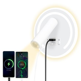 HUIZHOU Reading Wall Mounted 3W+9W LED Reading Lamp,USB Charging Port,3000K Rotating Bedside Lamp Suitable for Bedroom, Stairs, Hallways, Offices (Round White)