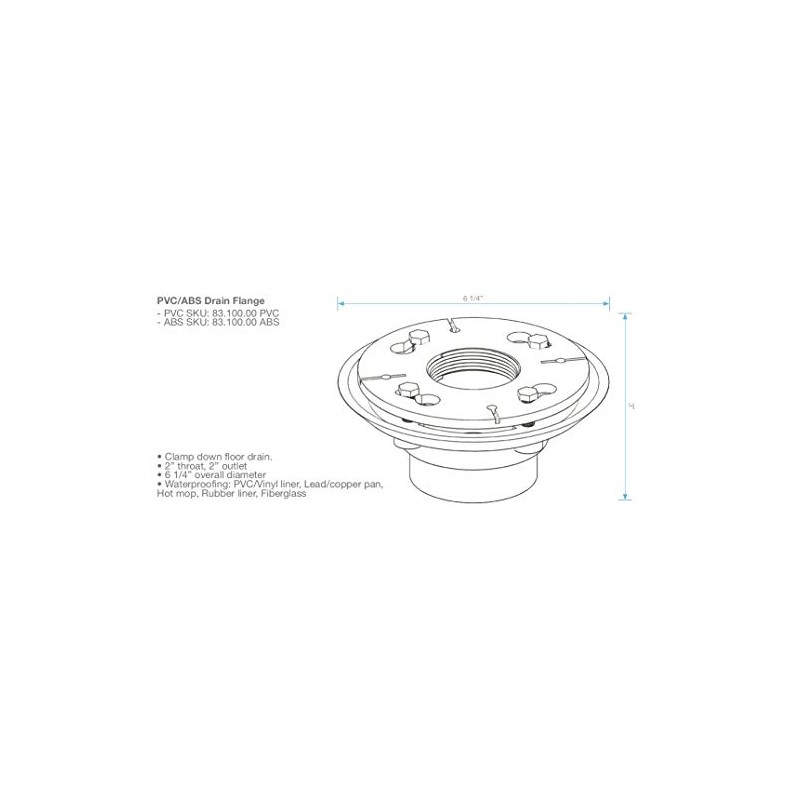 QM Drain 2 Inch ABS Shower Drain Base Flange For