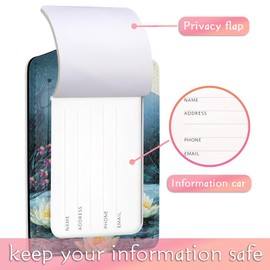 Set of 2 Luggage Tags for Suitcases, Lotus and Butterfly Luggage Tag Leather Cruise Suitcases Tag with Stainless Steel Loop Privacy Cover ID Label Travel Bag Tags Luggage Id for Women Men Travel