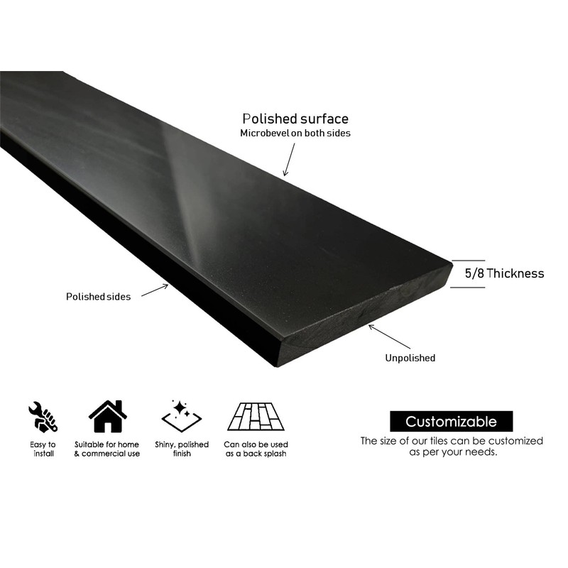 Tenedos Solid Black Engineered Marble Doorway Floor Transition Tile Threshold