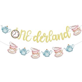 Onederland banner - Alice in Onederland Decorations, Baby First Birthday Party Banner, Tea Party 1st Birthday Banner, Alice in Onederland Gold Glitter