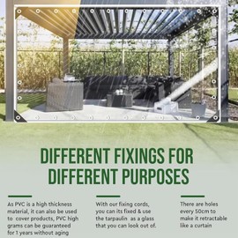 LOYID Clear Tarps with Grommets 14 Mil Clear PVC Tarp 400g/m² Thickened Tear Resistant, for Camping, Plants Greenhouse, Cars, Patio (12' X 12')