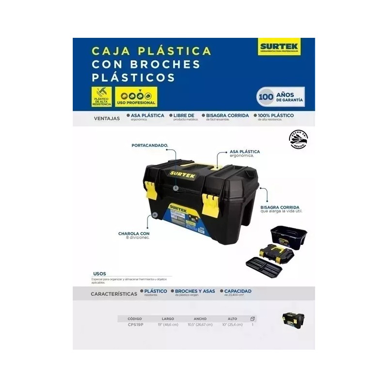 Surtek Caja Herramientas Surtek Plastico 19pulgadas Charola Broches