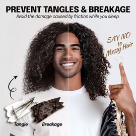 Satin Bonnet for Men Sleeping: Large for Long Braid Waves Curls, Reversible Silky for Hair Smooth No Crease, Adjustbale Black