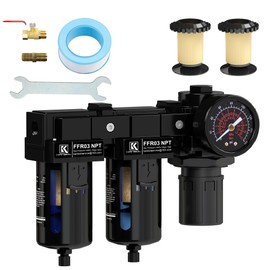 KANBOL 3/8''NPT Double Stage Filter and Regulator with Pressure Gauge, for air Drying System with 5 and 5 Micron Brass Filter Cartridge air Compressor FRL Unit-Black