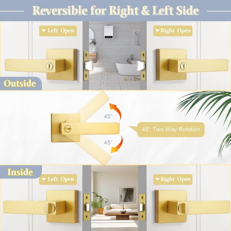 NIZADO Door Handles Interior for Bathroom and Bedroom, Gold Privacy