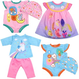 4 Set Baby Doll Clothes for 13-16 Inch Dolls, 7 Pcs 14-16 Inch Doll Clothes Accessories Dress Outfits Include Skirts, Top, Pants, Jumpsuit, Hats(Not Include Doll)
