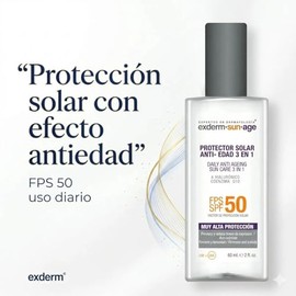 Exderm Sun Age Protector Solar Facial FPS 50 3 en 1 con cido Hialurnico y Colgeno Bloqueador Antiedad Reafirmante Biodegradable Todo Tipo Piel        