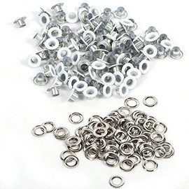 Pack of 100 Eyelets Kit, 4 mm Aluminium Colourful Metal Eyelets for Shoes, Clothing, Bag, Craft, DIY Project (White)
