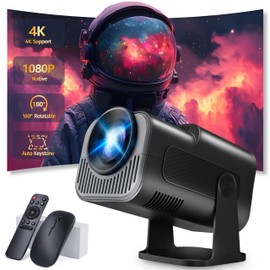 [Built-in App] Mini Projector 1080P Full HD, 4K Projector with 180° Rotation, Portable Projector WiFi 6&Bluetooth 5.2 Support, Featuring Auto Keystone Correction, HDMI/USB Connectivity Black