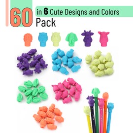Mr. Pen- Animal Pencil Top Erasers, 60 Pack, Erasers, Pencil Eraser Tops, Pencil Toppers, Erasers for Pencils, Fun Erasers, Pencil Erasers Toppers, Cute Erasers for Kids, Pencil Toppers for Kids Bulk