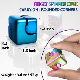 JUYOU Kirsite Metal Relaxing Toy Sensory Fidget Cube Party Favors Small Anxiety Toys, Fidget Toys Fidget Cube Spinner for Adults, Stress Relief Gifts for Kids, Teens, Boyfriend, Men, Women (Blue)