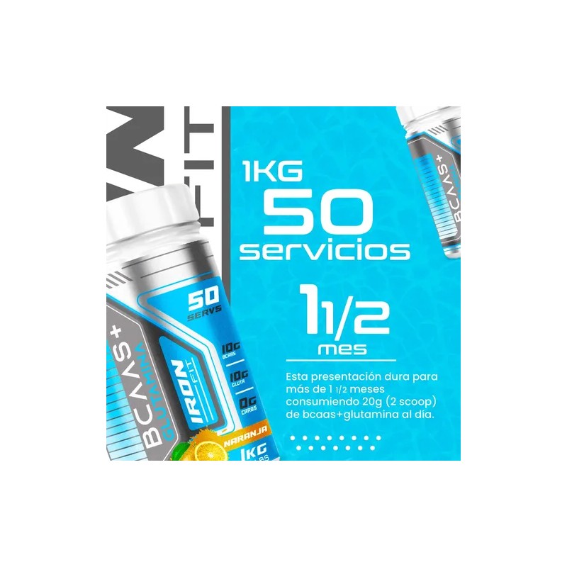 Aminoácidos Bcaas Glutamina Iron Fit 1kg 100 Servicios