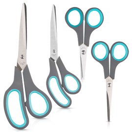 4-Piece Scissors Set [Made of Stainless Steel with Ergonomic, Non-Slip Handles] Scissors Set for Home, Kitchen and Office - Universal Scissors Set with Soft Grip and Sharp Blades