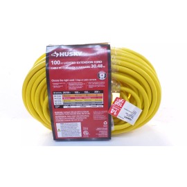 HUSKY 73100HY 100' 14/3 MEDIUM DUTY EXTENSION CORD WITH LIGHTED END, YELLOW