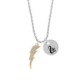 Delight Jewelry Goldtone Large Clear Crystal Lightning Bolt - Silvertone Script Initial Disc - & - Charm Necklace, 20"+3"