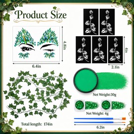 13 Pcs Halloween Poison Ivy Costume Accessories, Ivy Green Leaf Face Makeup