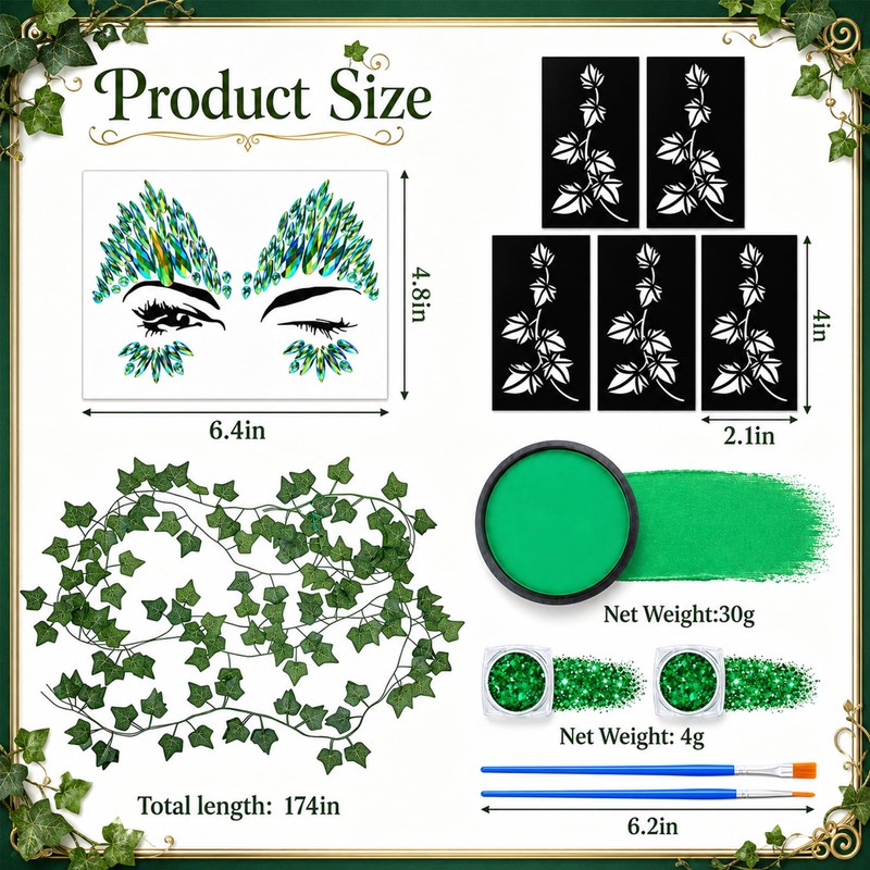 13 Pcs Halloween Poison Ivy Costume Accessories, Ivy Green Leaf