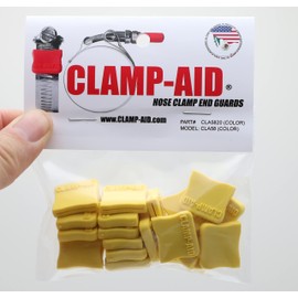 CLAMP-AID Brand Yellow Hose Clamp End Guards covers for 5/8" wide large heavy duty industrial worm gear hose clamps found large diesel engines, construction eqiupment, agricultural machinery