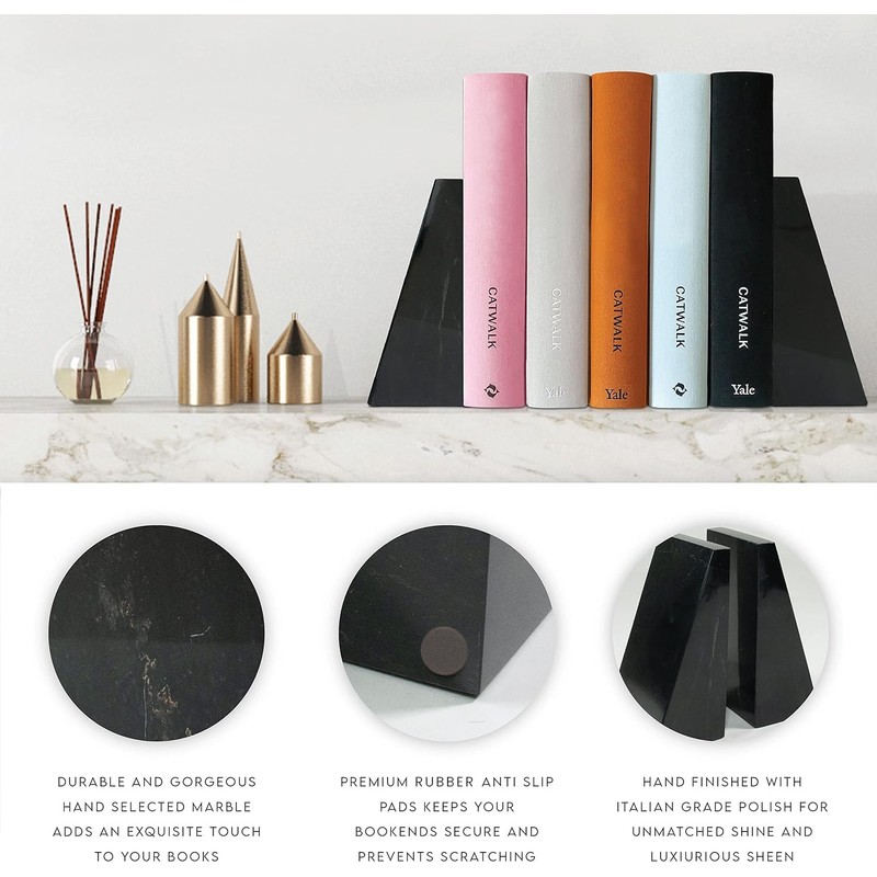 Ottimo Premium Polished Stone Marble 6" Book Ends for Bookshelf