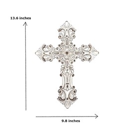 Comfy Hour Faith and Hope Collection White Flower Hollow Out Wall Cross, Religious Decoration, Antique Style, Polyresin