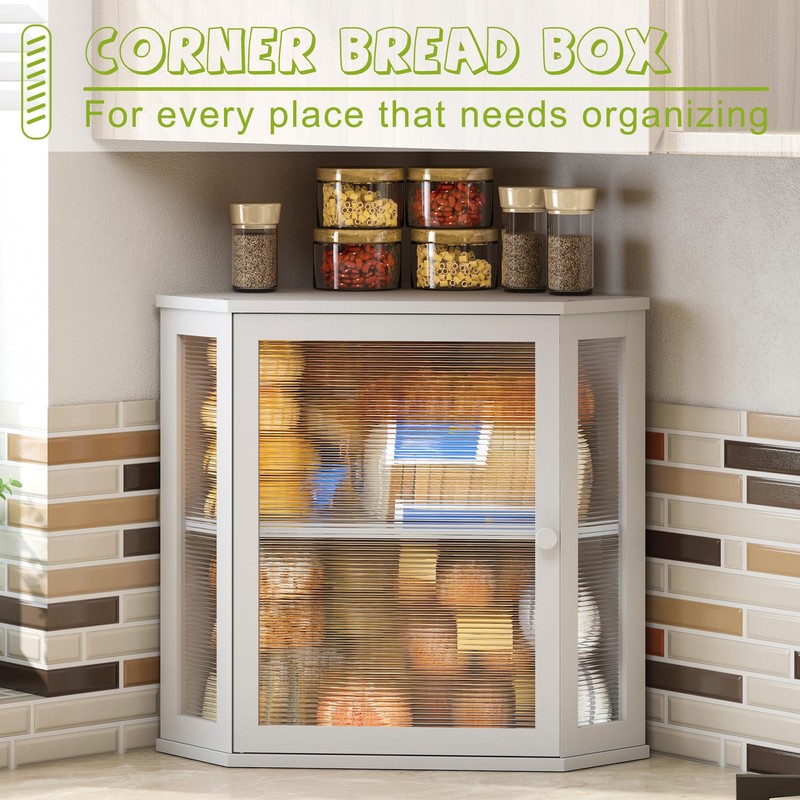 BMOSU Corner Bread Box for Kitchen Countertop Double Layer Bamboo