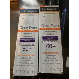 Neutrogena Lot of 2 - Neutrogena Clear Face Serum Sunscreen with Green Tea, SPF 60+ 1.7oz
