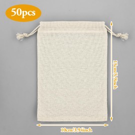 Pack of 50 Fabric Bags for Painting with Drawstring, 15 x 10 cm, Small Cotton Bags, Gift Bags, Cotton Bags for DIY Ramadan Advent Calendar, Wedding Party