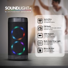 Supersonic SC-2332BT Soundlight Bluetooth Speaker, Stream from Any Device, Enjoy USB/SD Playback, FM Radio, Vibrant Ring Light, Long-Lasting 1500mAh Battery, Crisp Audio, Rapid Charging