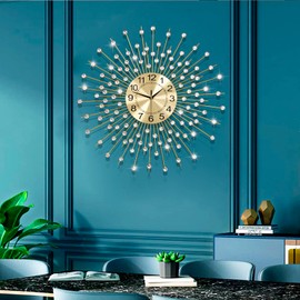 YIJIDECOR Extra Large Wall Clocks for Living Room Big Modern Wall Clock Silent Battery Operated Non-Ticking for Bedroom Office Kitchen Home 28 Inch Gold Clock Crystal Home Decorative