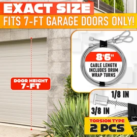 Garage Door Cables for 7 ft Door – 8 ft 6 inch Long, Heavy-Duty 304 Steel Galvanized Cables (Pack of 2) | Corrosion-Resistant, Rust-Proof Wire, Durable, Smooth Operation, Easy Installation, Reliable