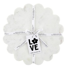Santa Barbara Design Studio Marble Charcuterie Boards Cheese Board Round Scalloped Cutting Board, 12" Diameter, White